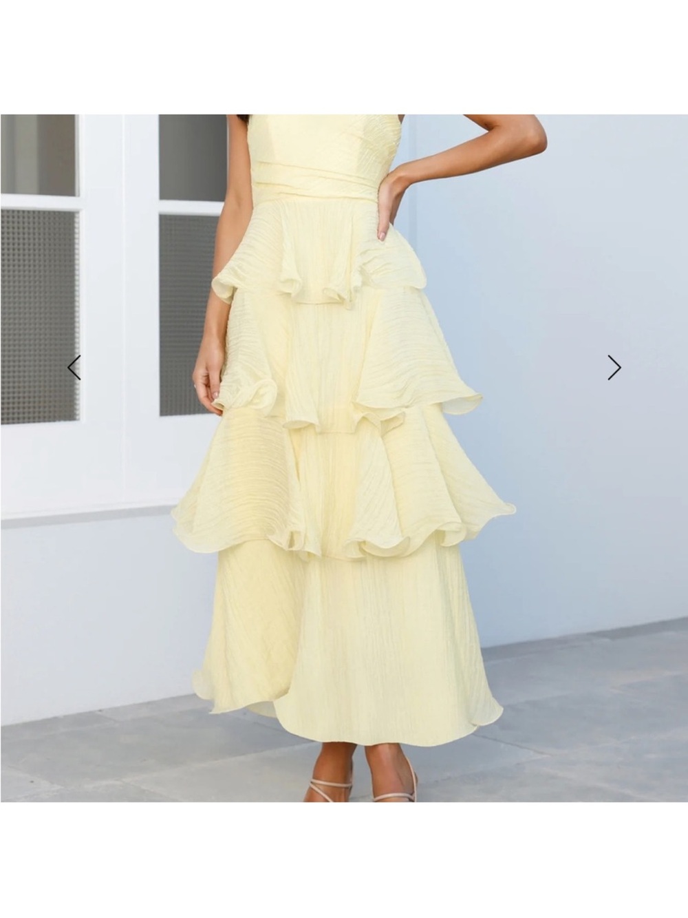 Hello Molly Pale Yellow Tiered Strapless Midi Skirt - Picture 3 of 7